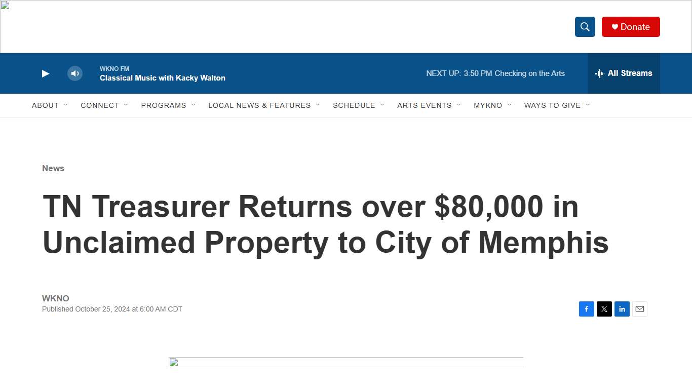 TN Treasurer Returns over $80,000 in Unclaimed Property to City of Memphis WKNO FM